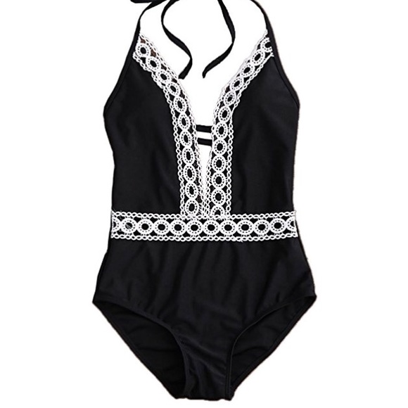 Black Plunging Neckline Lace Monokini - Picture 3 of 7